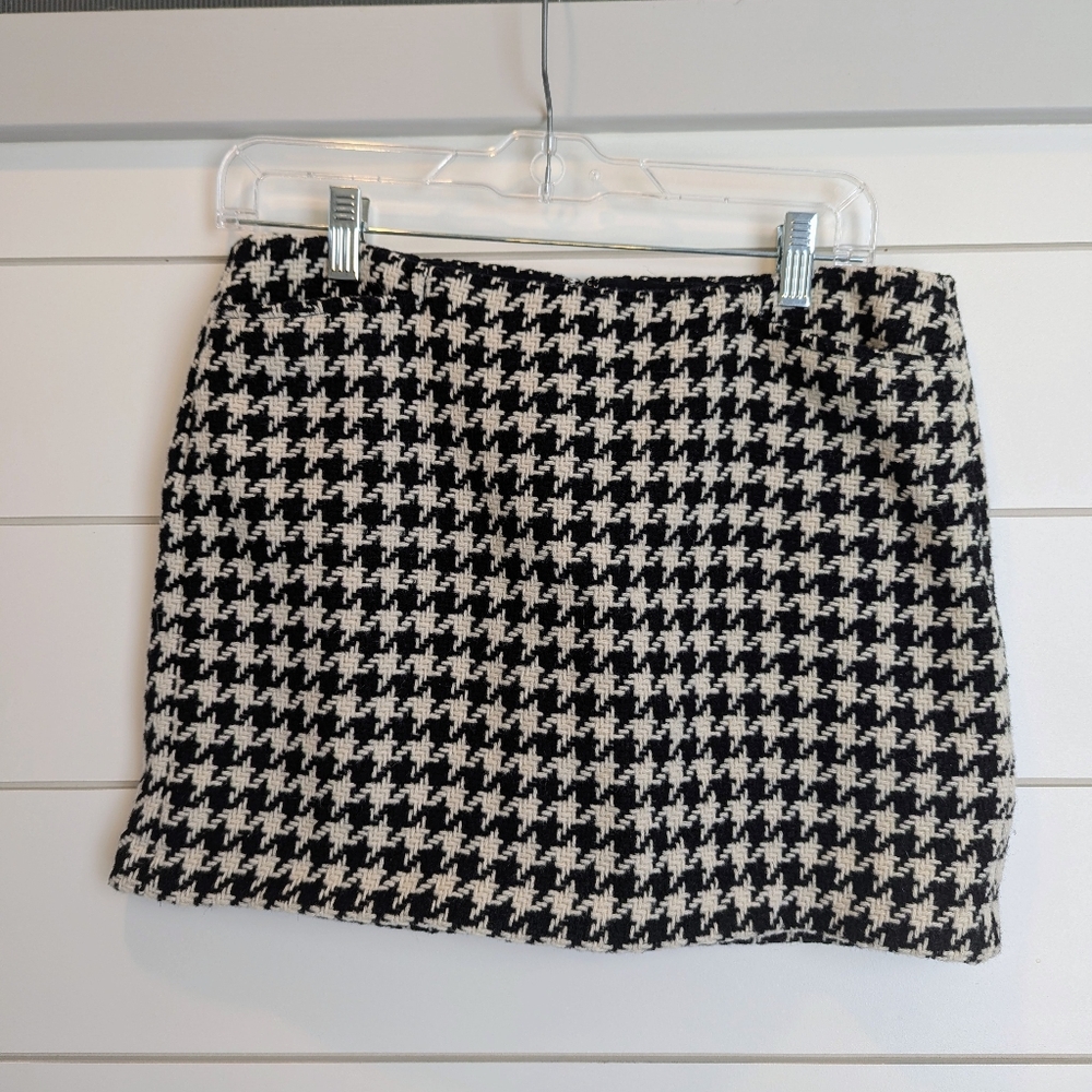 Wool Blend Mini Skirt Houndstooth Size 4 Zipper Pockets Preppy Gap